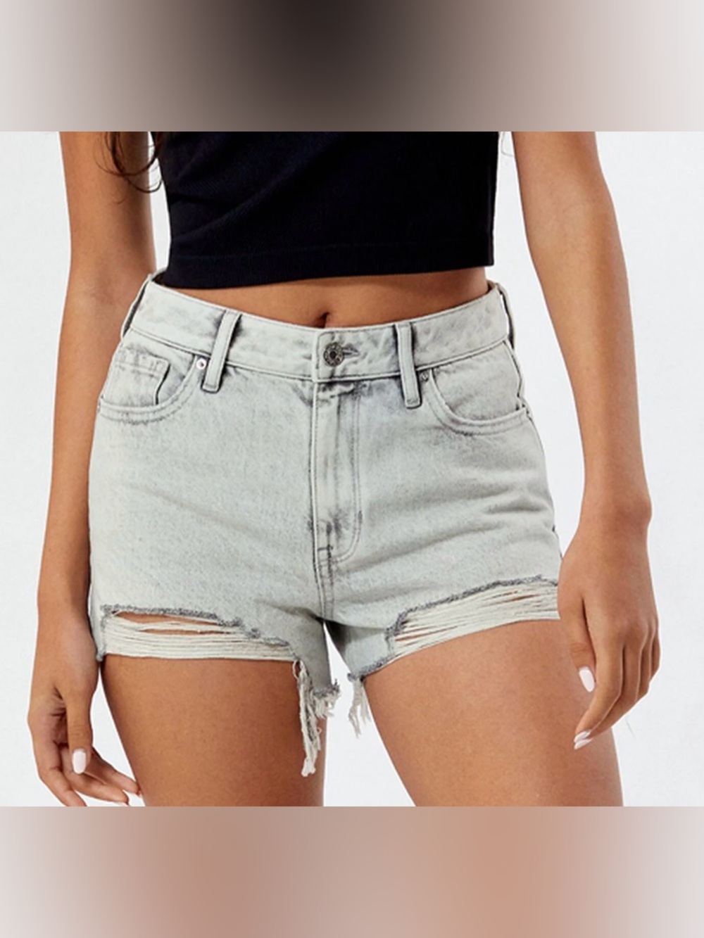 Pacsun Eco Light Gray Ripped High Waisted Denim Festival Shorts-Size 28